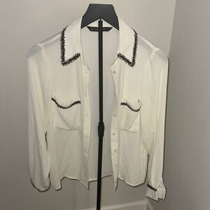 Zara Cream Blouse with Black Accents